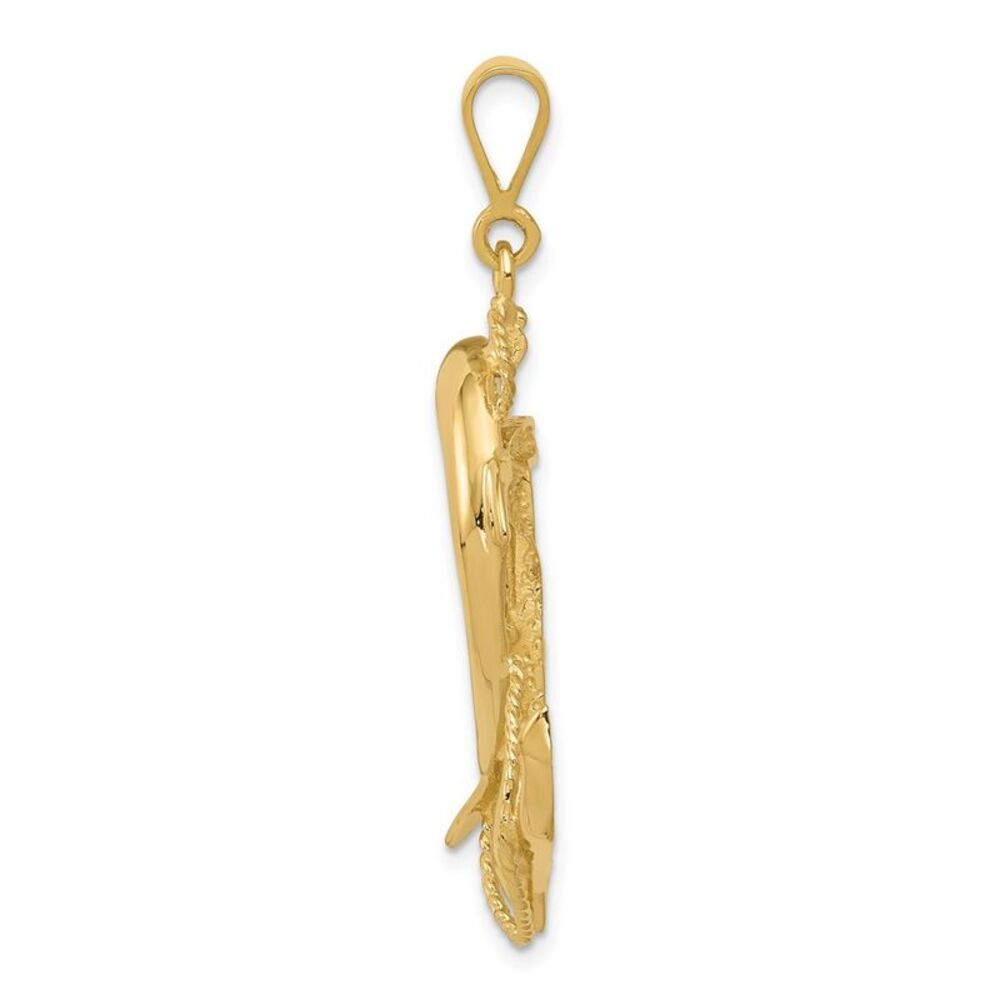 14k Yellow Gold Solid Polished Anchor With Dolphi… - image 2